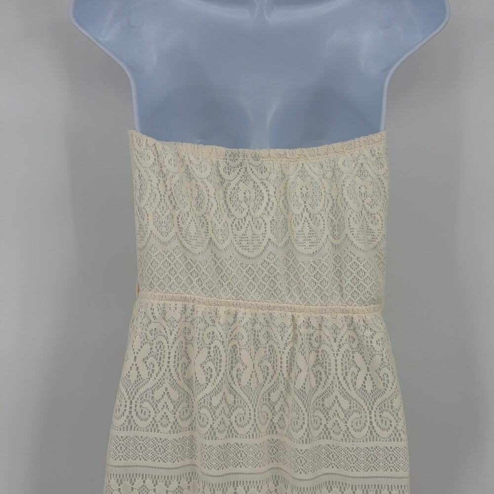 Cream Lace Strapless Maxi Dress Sz M Boho Bridal Coquette Cottage Ultra Flirt - Picture 8 of 10